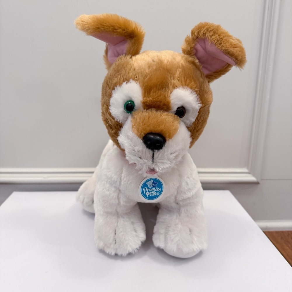 Promise Pets Build A Bear Brown White Dog Plush Green Brown Eyes Heterochromia